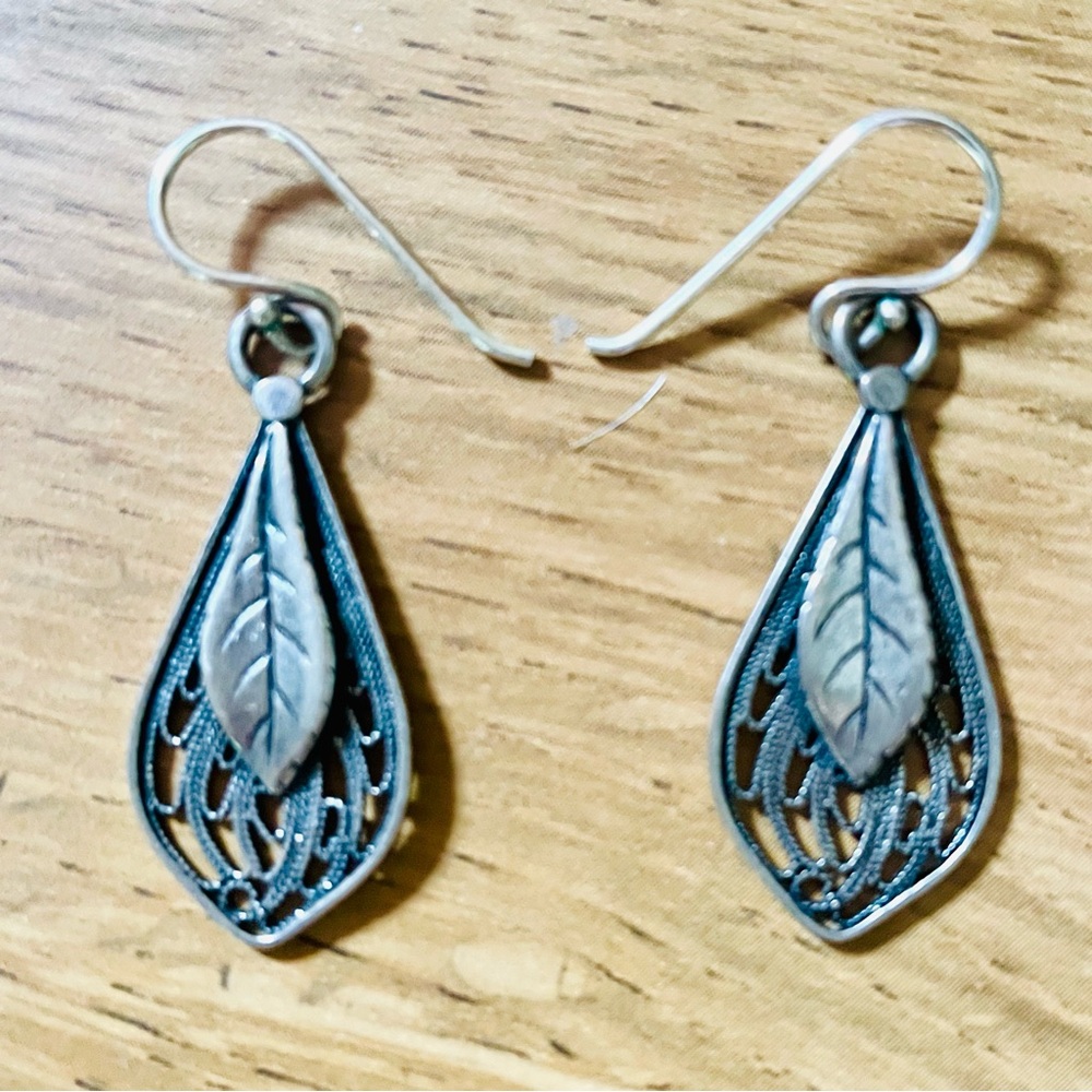 Leaf Dangle Sterling Silver Earrings - image 2